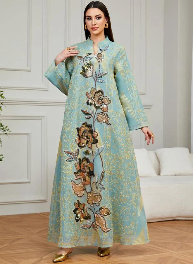 Take Two Women Teal Sequin Embroidered Jalabiya